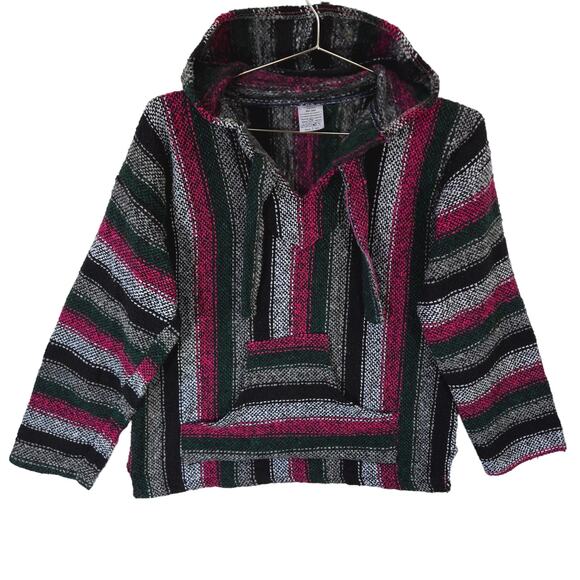 Baja Hoodie Womens Small Pink Green Striped Textiles San Jose Made In Mexico - Picture 1 of 9